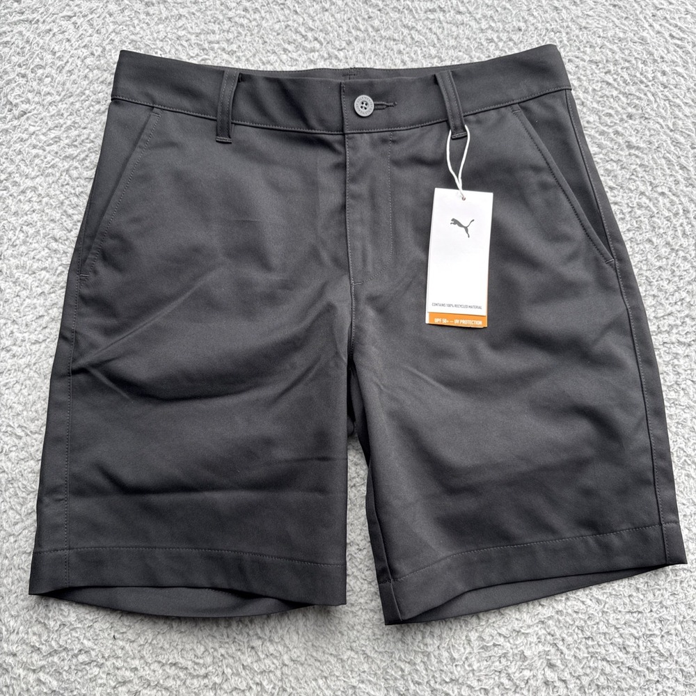 Puma Golf Stretch Shorts Boys Medium Black UPF 50+ Performance Preppy NWT